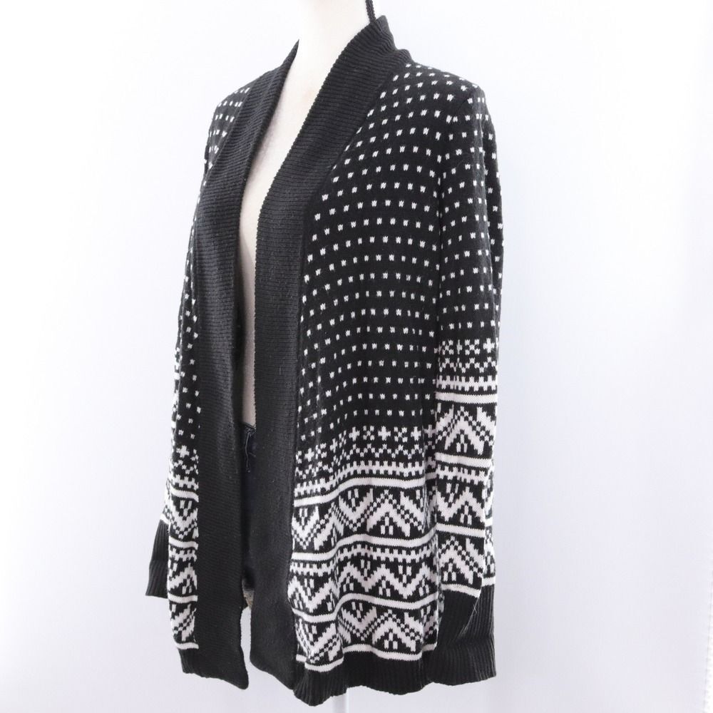 Loft Fair Isle Pattern Cardigan Black White Women's Small‎
